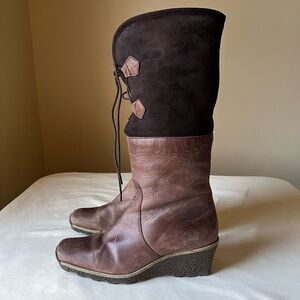 Eric‎ Michael Two-Tone Leather Knee High Boots 39 Fur Lined Wedge Heel